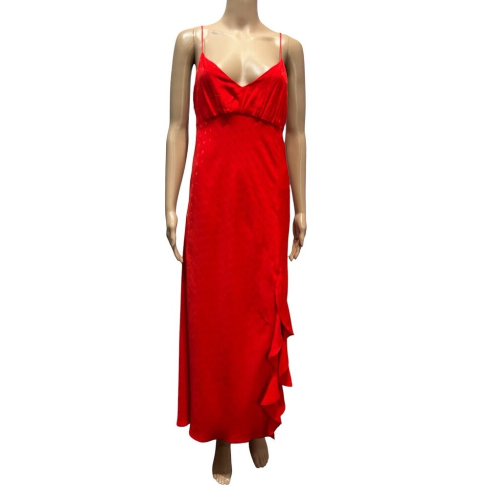 ZARA Women Red Jacquard Dotted Slip Dress Ruffle Medium Size Holiday Christmas - Picture 5 of 16